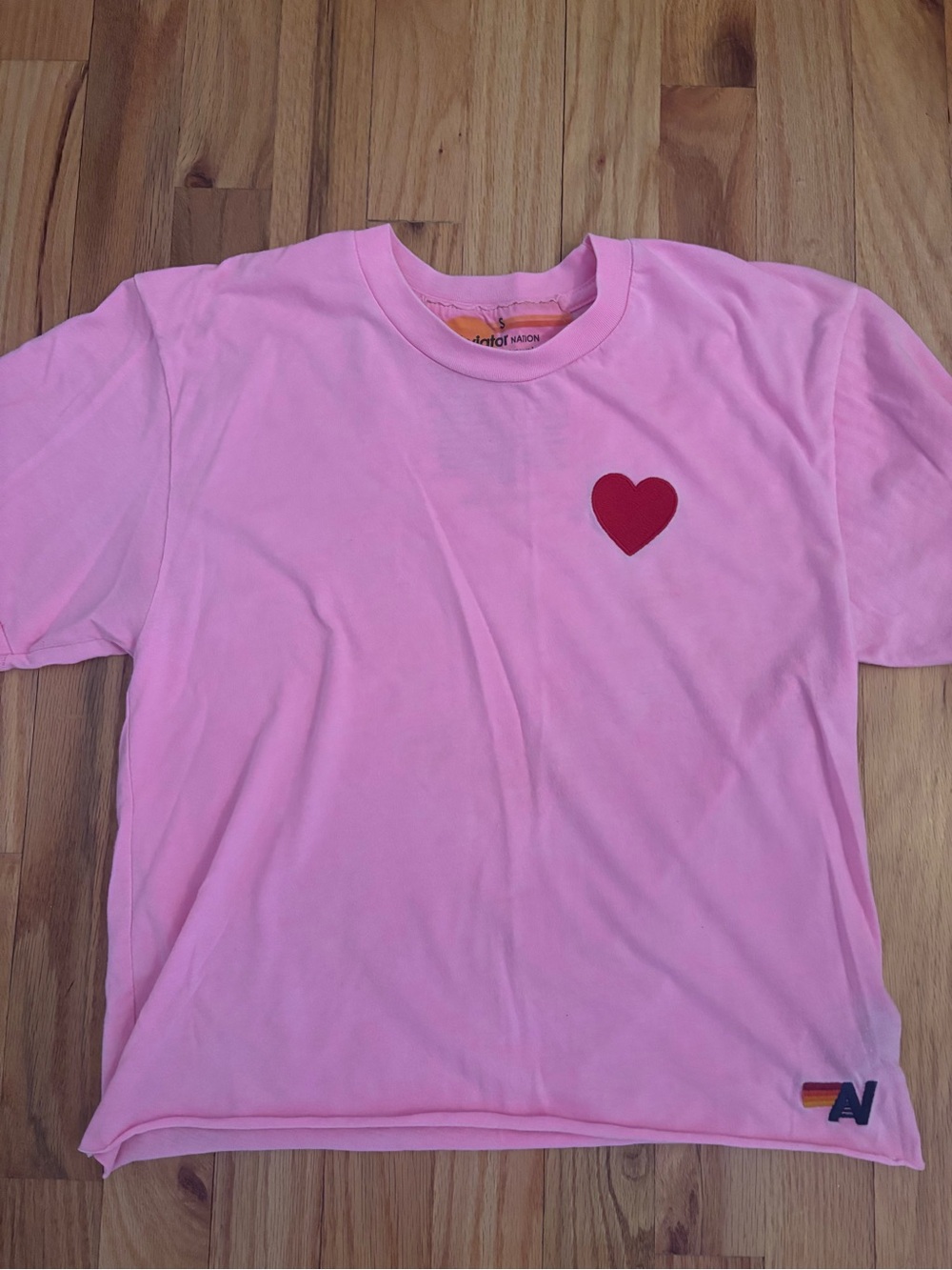 Aviator Nation Pink Tee with Red Heart Patch - Picture 1 of 3